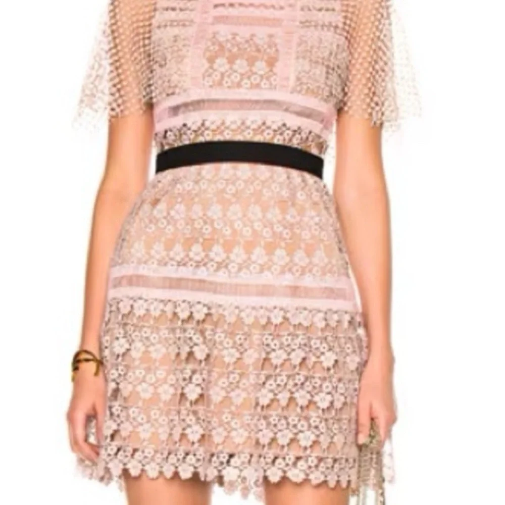 Self-Portrait Pink Lace Mini Dress - Picture 1 of 7